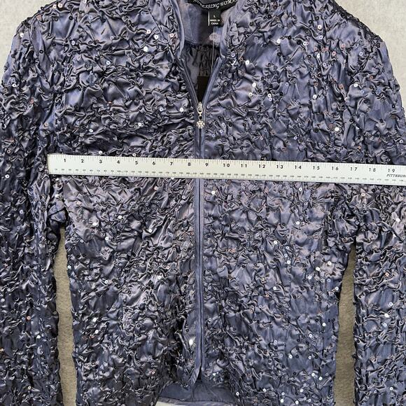 Adressing Jacket Womens Large Gunmetal Gray Sequin Crinkle Embellished Full Zip - Picture 9 of 14